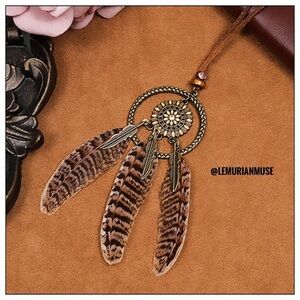 Boho Leather Feather Necklace Pendant